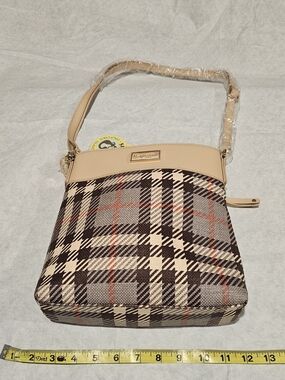 Spartina 449 Plaid Crossbody with Tan Trim and Red Accents